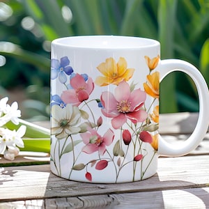 Pretty Wildflower Coffee Mug Wrap, 11 oz and 15 oz Wrap, Sublimation png, Digital Download, Gift for Her