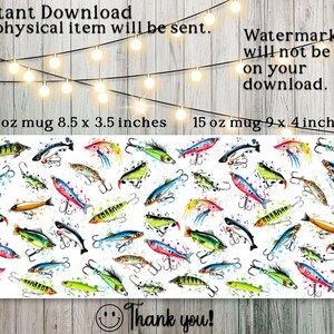 Fisherman Fishing Lure 11 and 15 oz Mug Wraps, Digital Download, Sublimation png, Gift for Him