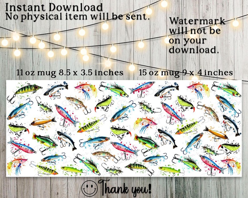Fisherman Fishing Lure 11 and 15 oz Mug Wraps, Digital Download, Sublimation png, Gift for Him