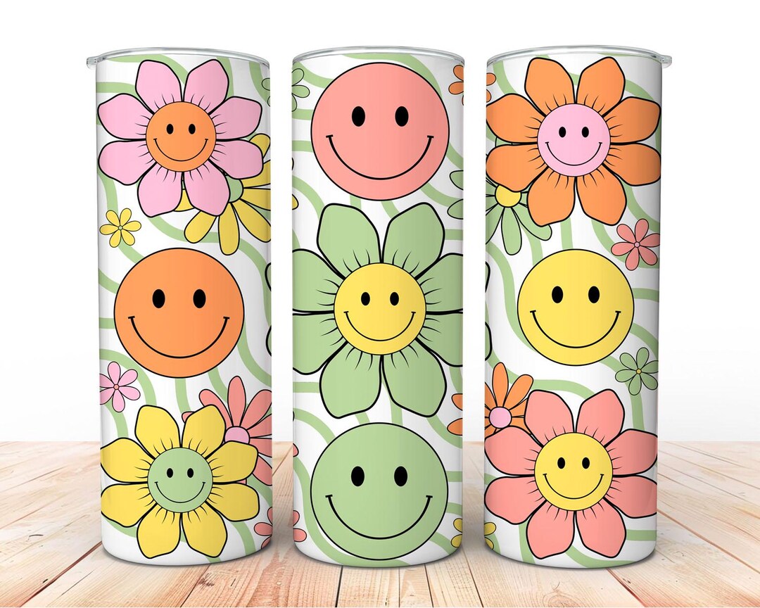 Retro Daisy Smile Face 20 Oz Skinny Tumbler PNG Sublimation Design ...