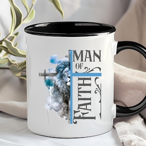 Blue Man of Faith 11 oz & 15 oz Coffee Mug Wraps, Christian Man, Digital Download, Sublimation png, Gift for Him, Pastor Appreciation