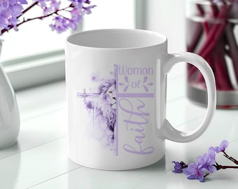 Light Purple Woman of Faith 11 oz & 15 oz Coffee Mug Wraps, Digital Download, Sublimation png, Gift for Her, Christian Mug Wraps