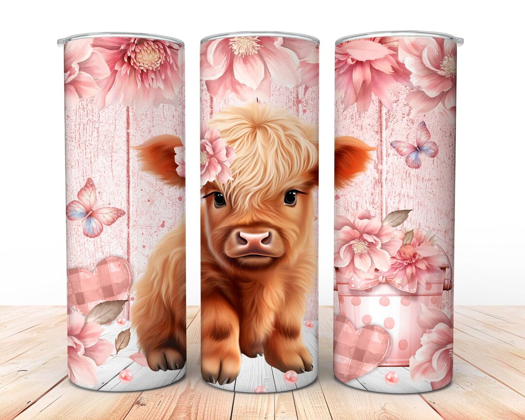 Pink Highland Cow 20 Oz Skinny Tumbler Wrap, Digital Download ...