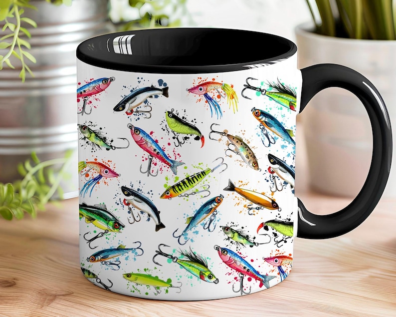 Fisherman Fishing Lure 11 and 15 oz Mug Wraps, Digital Download, Sublimation png, Gift for Him