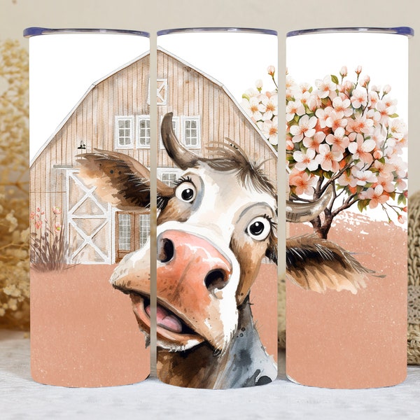 Farm Animals Tumbler Wraps, Cow Selfie, 20 Oz Skinny Sublimation Tumbler Wrap Digital Design, Pretty Cow PNG, PNG File Download