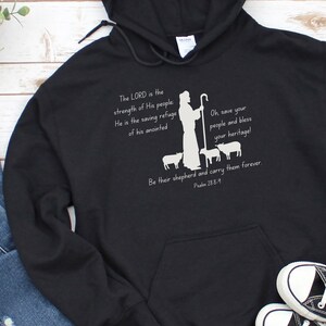 Psalms hoodie Christian clothes Bible verse Jesus lover gift Christian gift aesthetic Christian streetwear Psalms 28 Bible quote Church wear