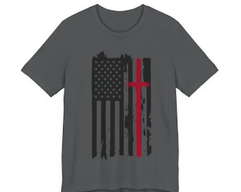 American Christian tshirt Jesus Shirt Bible Verse Christian Gift Unisex tee Christian Patriot Christian Men Gift American Flag and Cross