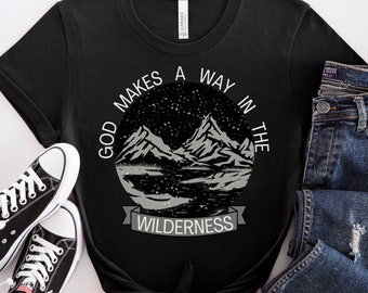 Christian T-shirt Faith clothing Religious clothing Christian Aesthetic Jesus shirt Hiking Mountain Camping Outdoors Bible Verse Streetwear