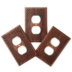 3 Pack Wood Light Switch Plate Cover for Outlets and Plugs in Your Mid Century Modern Home With Retro Sunburst Design