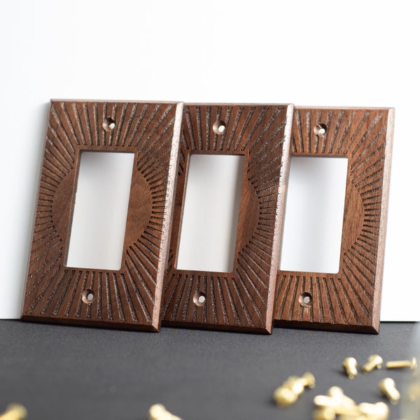 3 pack Walnut Rocker Light Switch Plate Cover For Rocker Style Hardwood Switch Plate Cover Wall Switch Cover or Real Wood Outlet Plug