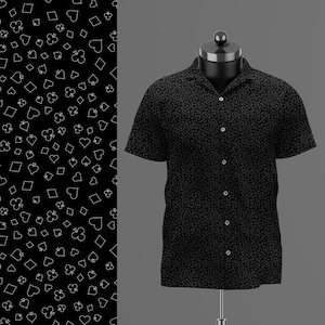 Schwarz-weiße Kartenanzug Gesichter Button-Down-Shirt, durcheinandergebrachte Spielkarten-Muster, stilvolle Freizeitkleidung & tolles Geschenk für Poker-Enthusiasten