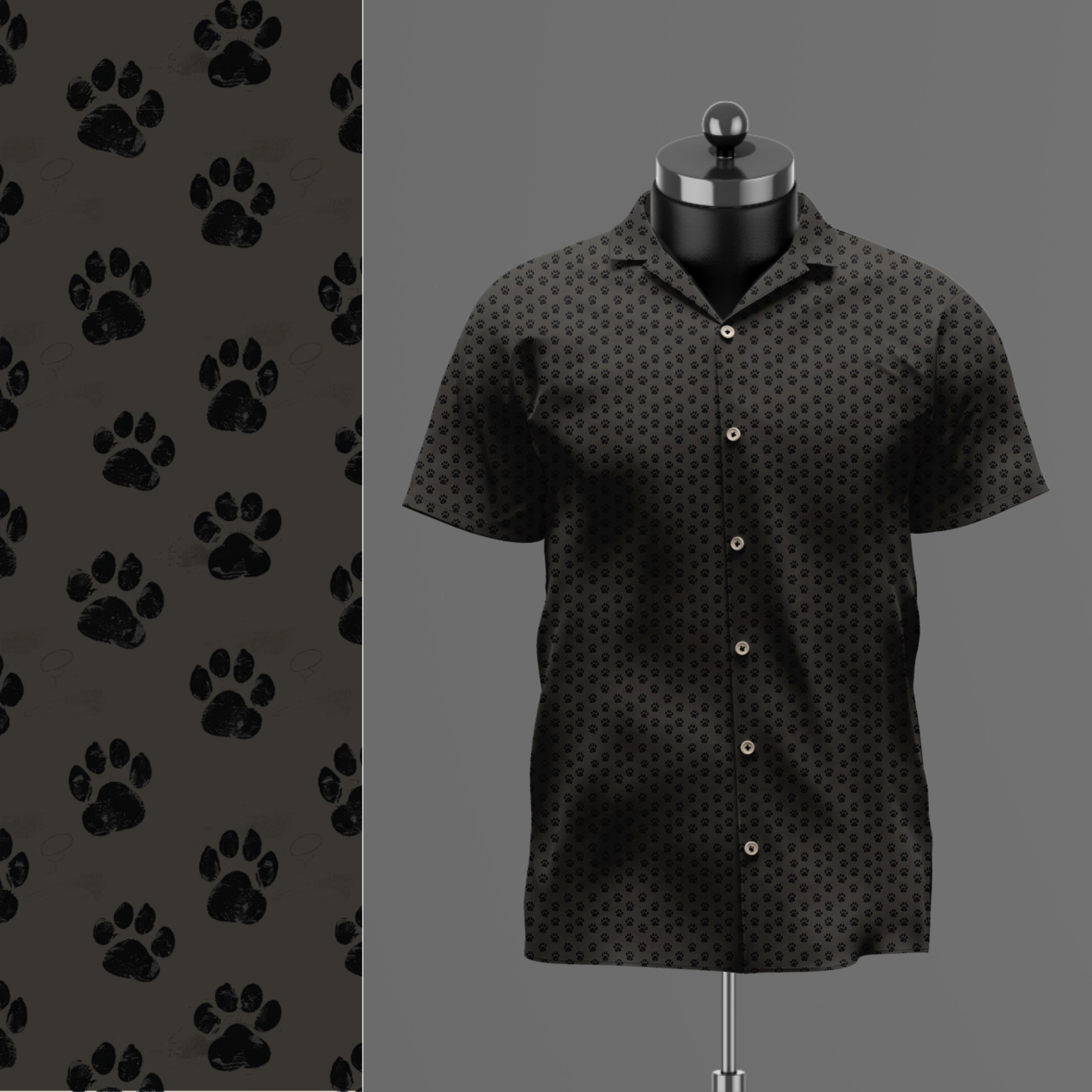 Camicia con bottoni e motivo a impronte di zampe di cane, abbigliamento casual marrone grigio alla moda, ideale per gli amanti degli animali