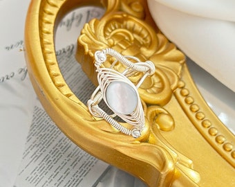 Adjustable Wire-Wrapped Gemstone Ring, Silver-Plated Copper, Handmade Gift