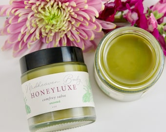 BoneKnit Beinwellsalbe - Bio Kräuterbalsam für trockene Haut und überarbeitete Körperstellen | Beruhigende natürliche Hautpflege | 2 oz oder 4 oz Glas