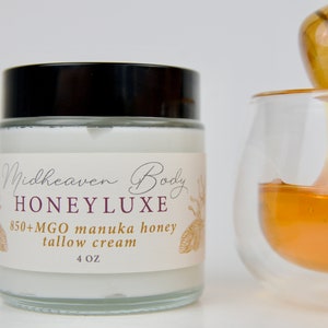 Manuka Honey Whipped Tallow Cream Grass Fed Tallow Balm Natural Moisturizer Unscented Body Butter Clean Skincare Gift for Dry Skin