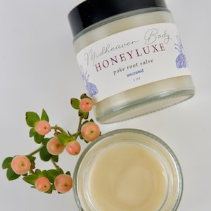 Midheaven Body Poke Root Salve – Herbal Balm for Skin Support | Wildcrafted Poke Root | Organic Thistle Oil | 4 oz Glass Jar