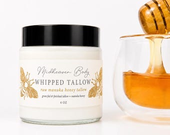Manuka Honey Whipped Tallow Body Butter: Unscented Natural Moisturizer