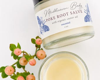 Poke Root Salve: Organic Thistle Oil Herbal Balm (4 oz Glass Jar) handcrafted