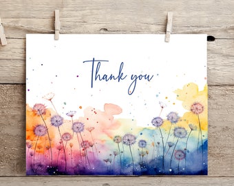 Printable Thank You Wildflower Card, Thank You Card With Watercolor ...