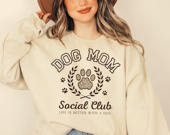 Dog Mom Sweatshirt, Dog Paw Crewneck, Leopard Dog Mama Clothing, Animal Pet Mother Tee, Dog Hot Mom Social Club, New Dog Lover Birthday Gift