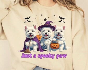 Just a Spooky Paw Sweatshirt, Halloween dog sweatshirt, Westie Halloween Sweatshirt, Dog Lover Sweatshirt, Westie Mom Halloween Crewneck
