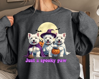 Just a Spooky Paw Sweatshirt, Halloween dog sweatshirt, Westie Halloween Sweatshirt, Dog Lover Sweatshirt, Westie Mom Halloween Crewneck