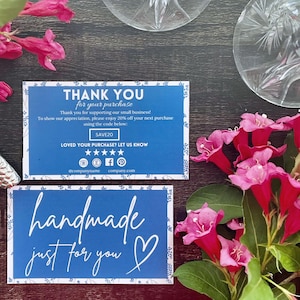 Customizable Small Business Thank You Card - Simple Blue Floral Thank You Card Template - DIY Order Thank You Card - Editable and Printable
