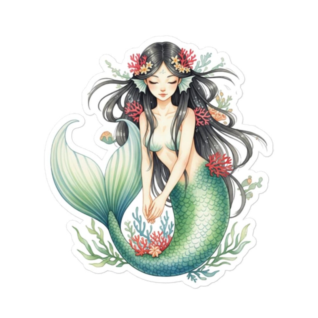 Asian Mermaid Sticker - Green - Binders, Laptops, Notebooks, Lockers ...