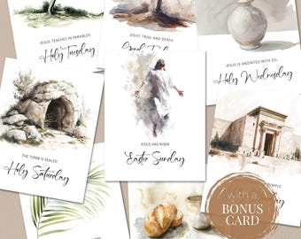 Holy Week Countdown | Bible Holy Week Study Cards | Christian Easter Advent | Holy Week Printable | Printable Easter Story Devotionals