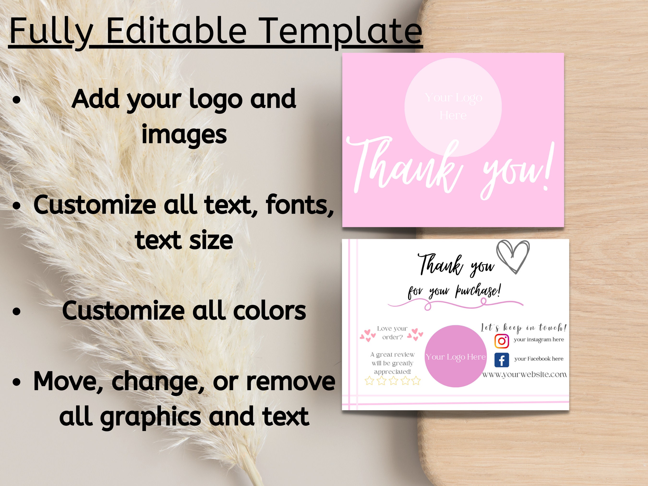 Editable Thank You Card Template for Business Thank You Card for Small ...