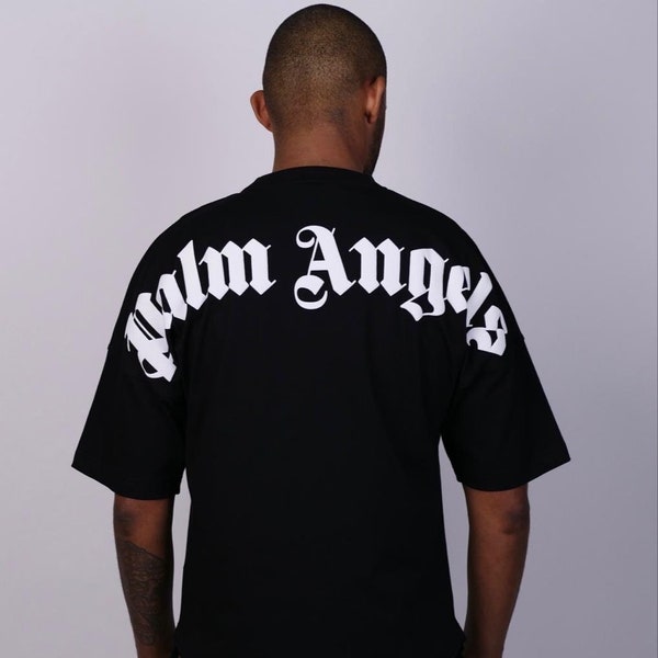 Palm Angels t-shirt, Black cotton tee for MEN , oversize shirt streetwear style