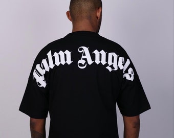 Palm Angels t-shirt, zwart katoenen T-shirt voor heren, oversized shirt streetwear-stijl