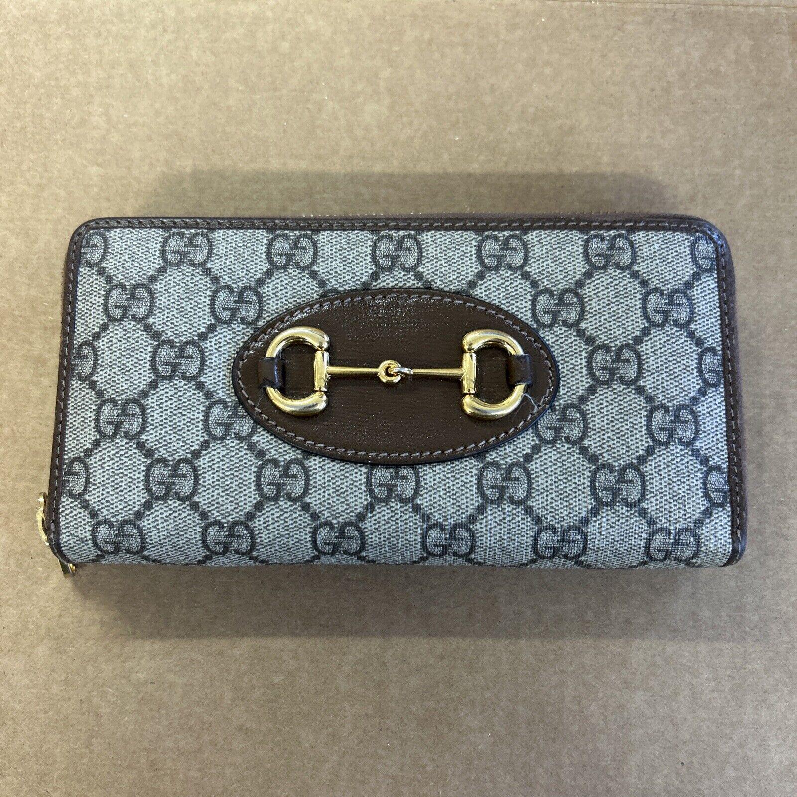GUCCI HORSEBIT 1955 GG Supreme Canvas Leather Zip Around