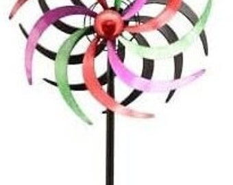 Carillon éolien Pinwheel, piquet de jardin, décoration de jardin en métal, diamètre 39,5 cm, 180 cm