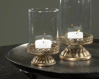 Windlicht Kerzenständer Deko Metall Antik Gold Shabby 2er Set