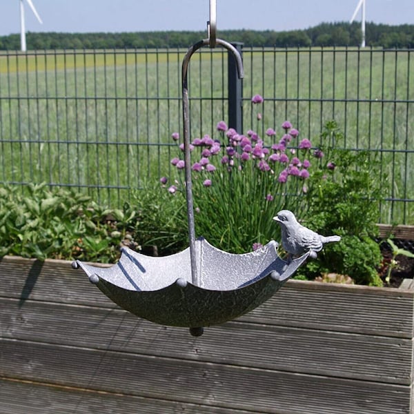 Parapluie suspendu pour bain d'oiseaux, abreuvoir, décoration de jardin, lieu d'alimentation en métal