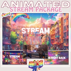 Pride/Mo v1 ‣ Sobreposição animada do Twitch ‣ Pacote | Pacote de transmissão animada do mês do orgulho, sobreposição de transmissão, cenas do Twitch, pacote de transmissão do Twitch