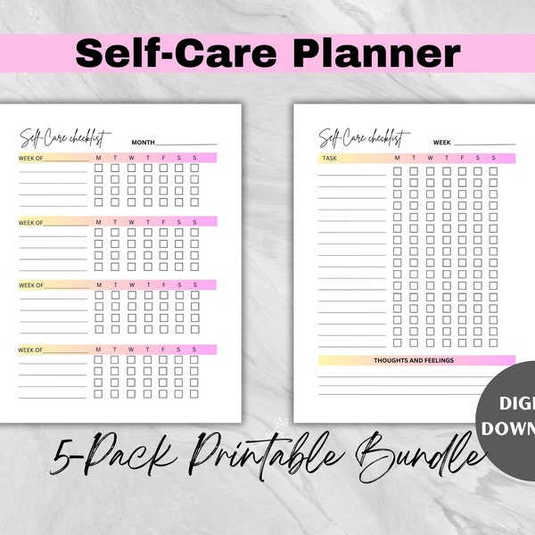 Self-Care Planner Checklist for Mental Health and Wellness, Daily Well-being Mindfulness Gift, Self-Love Daily Undated Printed Planner