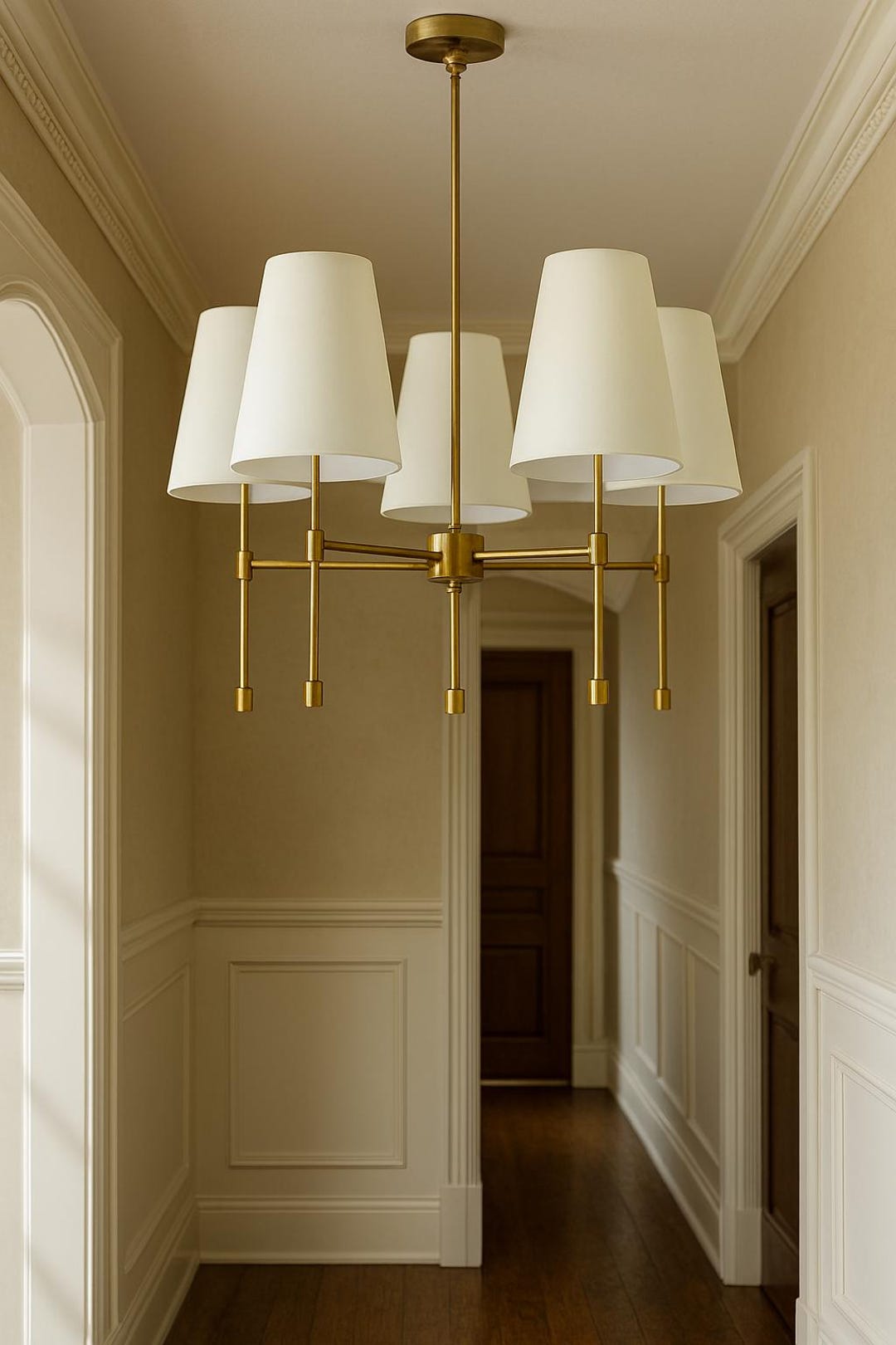 Modern Chandelier – 5-light Ceiling Fixture With White Shades for ...