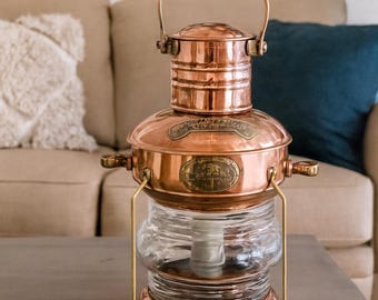 Vintage Copper Nautical Lantern – Maritime Decor, Brass Accents