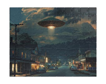 Retro UFO Puzzle, Geschenk für Sci-Fi Liebhaber, Alien Dekoration