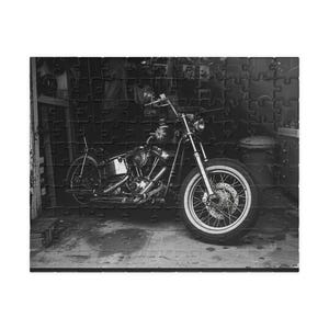 Jigsaw Puzzle, Classic Chopper in a Garage, Motorcycle Lover Gift, Man Cave Decor, Father's Day