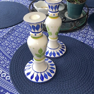Set of 2 Hand Painted Porcelain Candlestick Holders