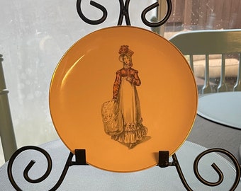 Vintage Pink Plate with a Elegant Lady from 1800 Crooksville 7.5 inches diameter