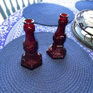 Vintage Set of 2 Avon Cape Cod Ruby Red Candlesticks