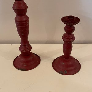 Set of 2 vintage Red Metal Candlestick