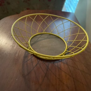 Vintage Yellow Metal and Wood Bowl