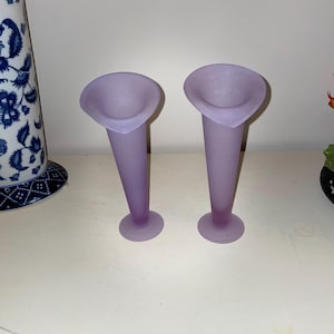 Vintage Handblown Satin Frosted Amethyst vase Set of 2