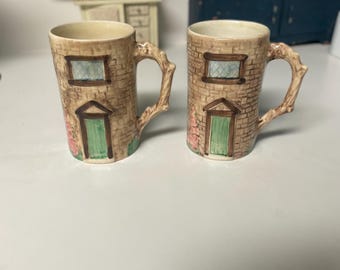 Vintage Sylva Ceramics Cottage Coffee Mugs