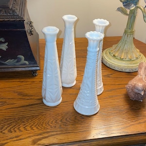 Set of 4 White Milk Glass Bud Vases